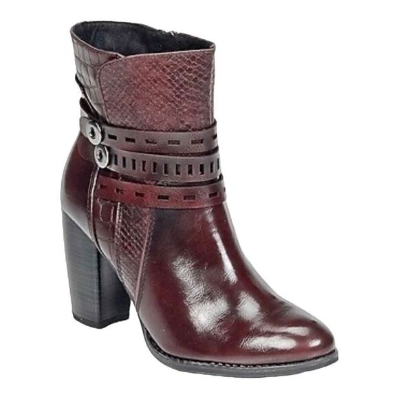 Marco Tozzi Boots Women's 37 US 6.5 Strappy Side Zipper Burgundy Ankle Boots - Picture 9 of 13